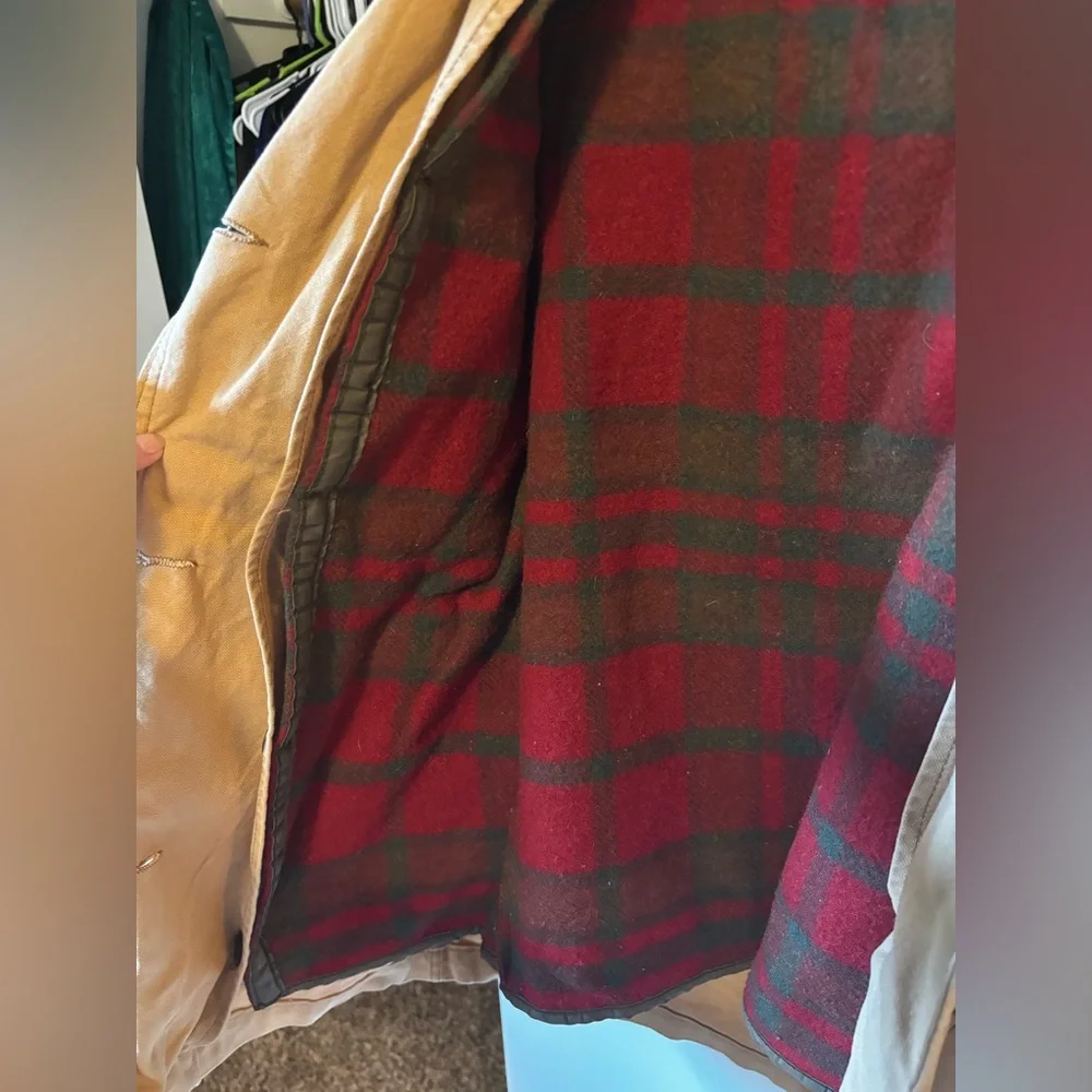Vintage L.L Bean Barn Coat Flannel lined Canvas Workwear - Picture 3 of 7
